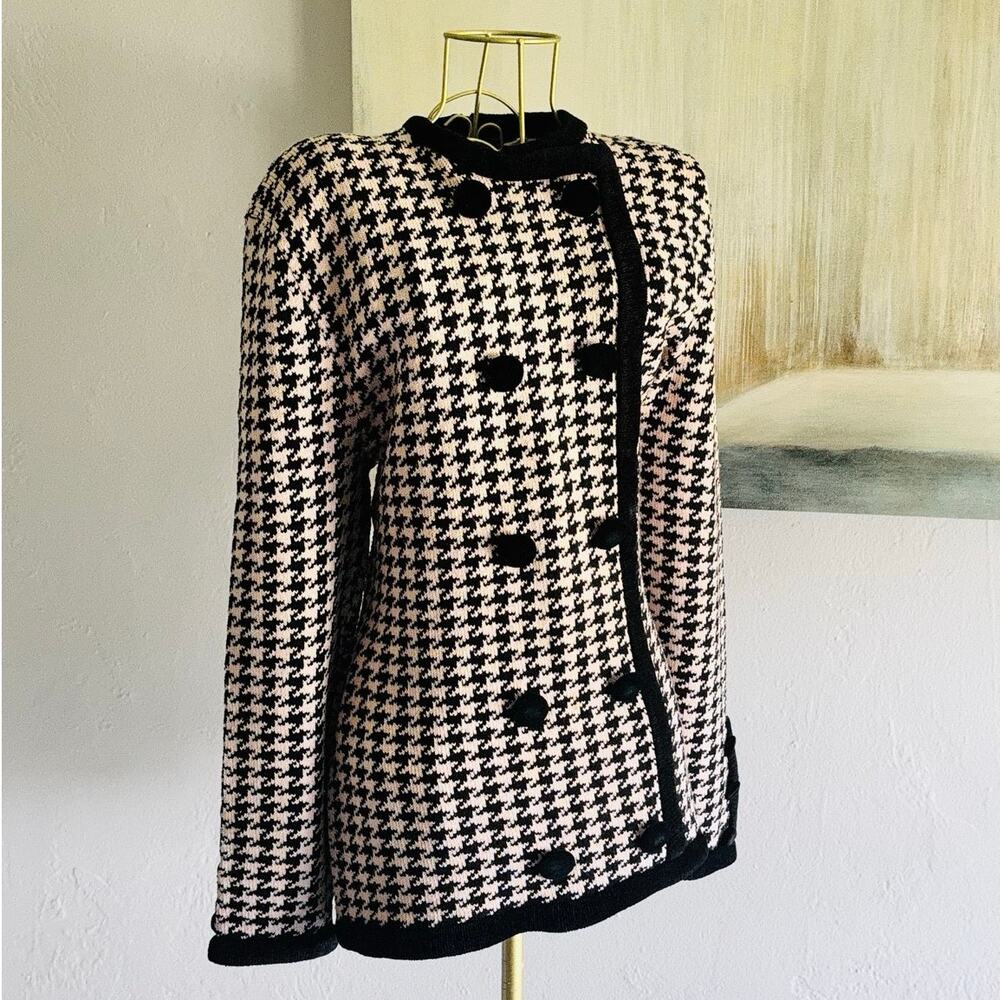 Mike Korwin Wool Houndstooth Knit Top Blush Cream Black Size 14